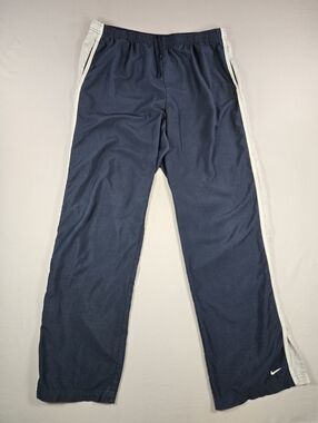 Vintage 90s Nike Gray Tag Navy Blue White Stripe Track Pants XL Relaxed Fit